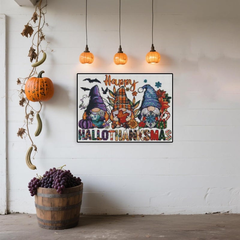 TaeYsck Halloween Stamped Cross Stitch Kits for Beginner, Gnome Needlepoint Counted Cross Stitch Embroidery Kits for Adults, 11CT Dimensions Counted Cross Stitch Patterns Arts Craft Kits - Image 4